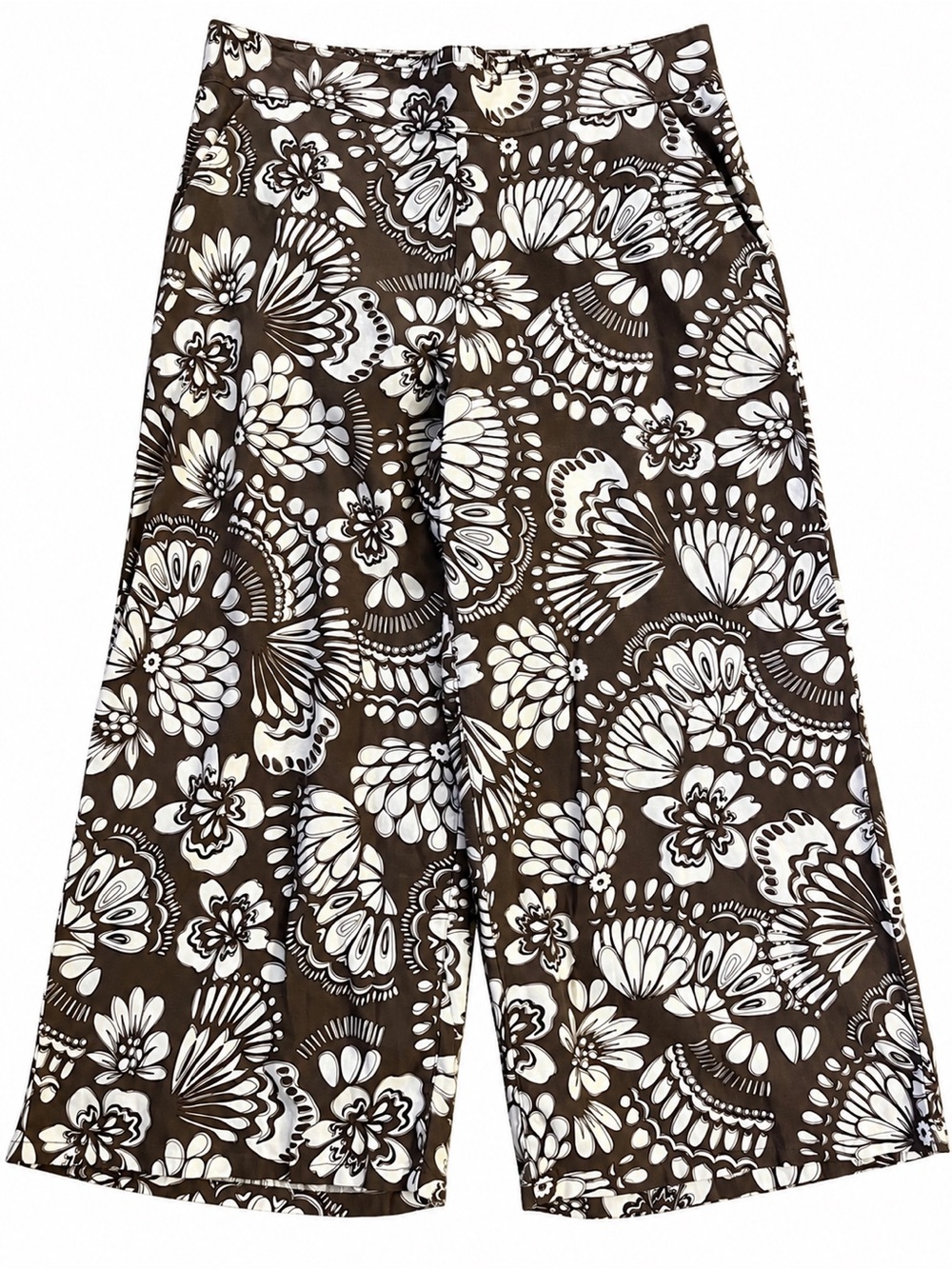 dā-sh Women's Wide-Leg Crop Floral Print Pants - Brown & White XL